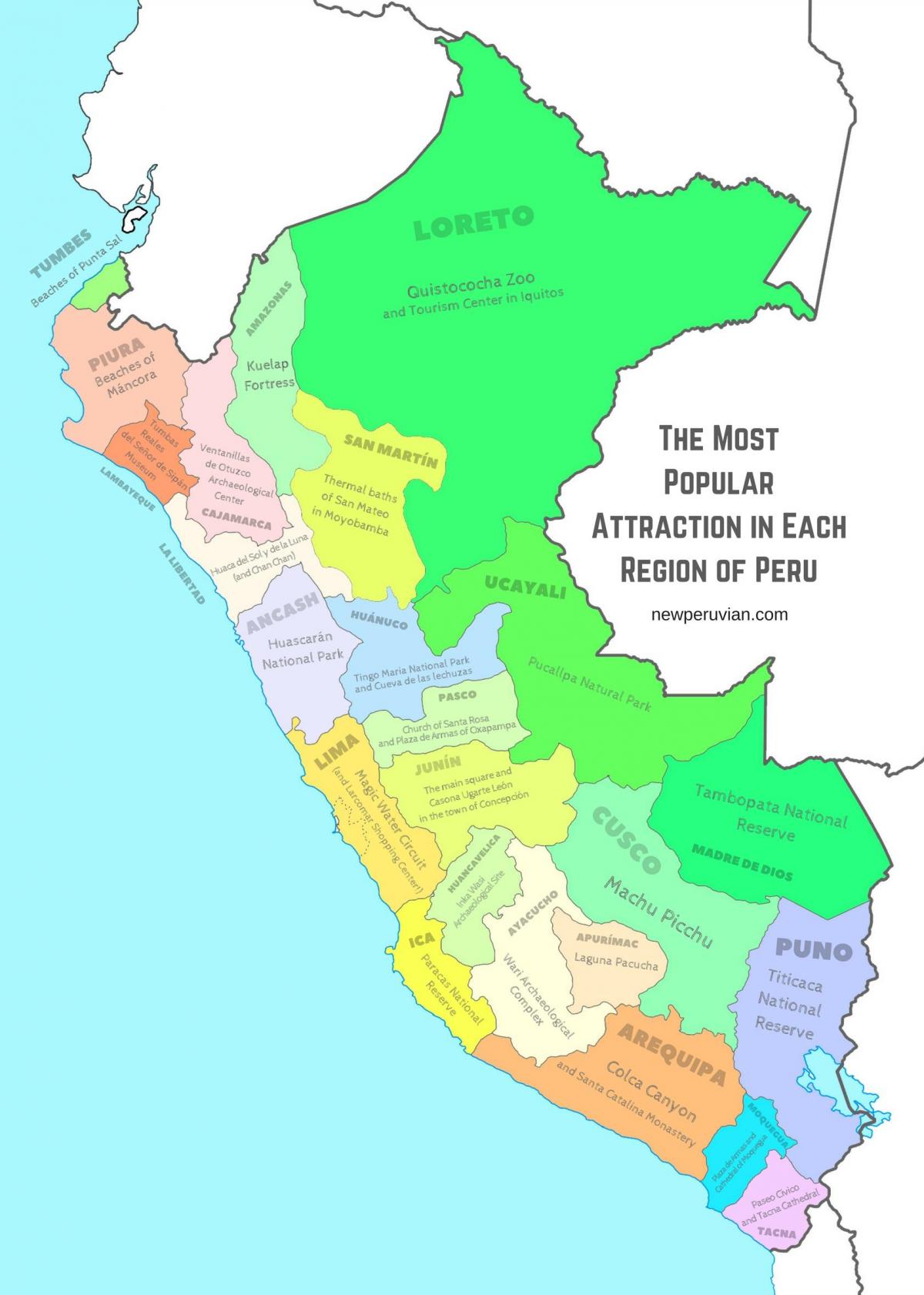 kort over Peru turistattraktioner