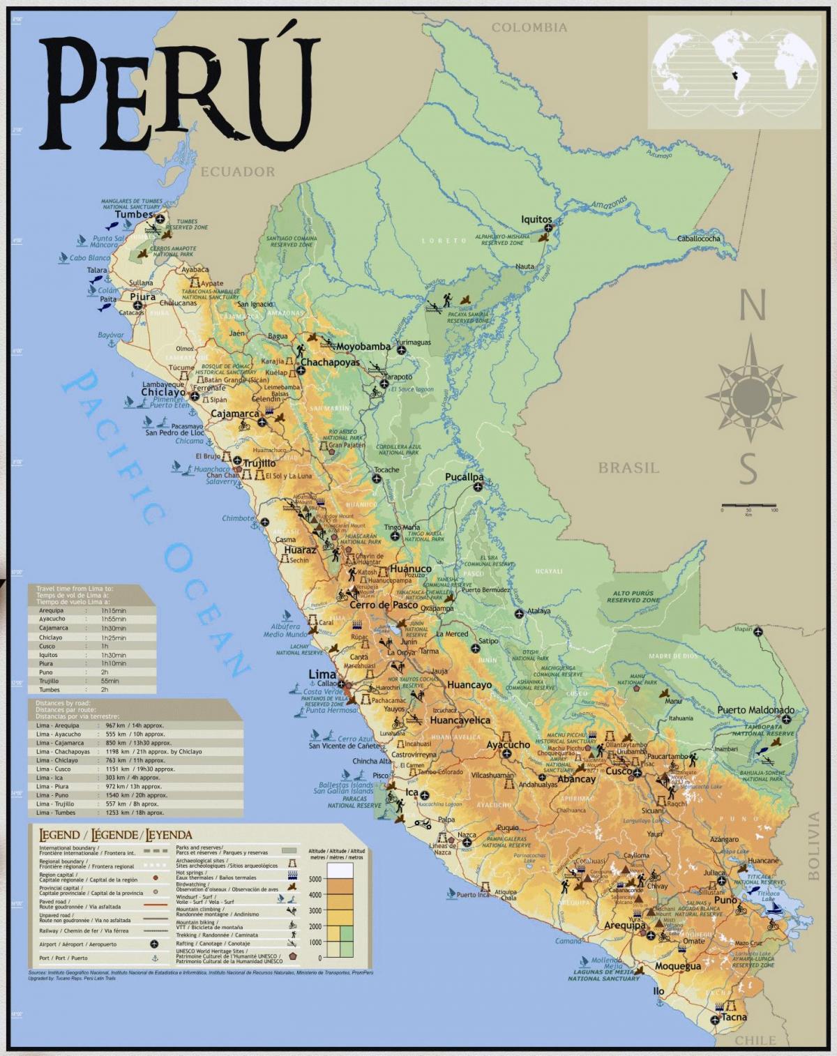 kort over Peru rejse