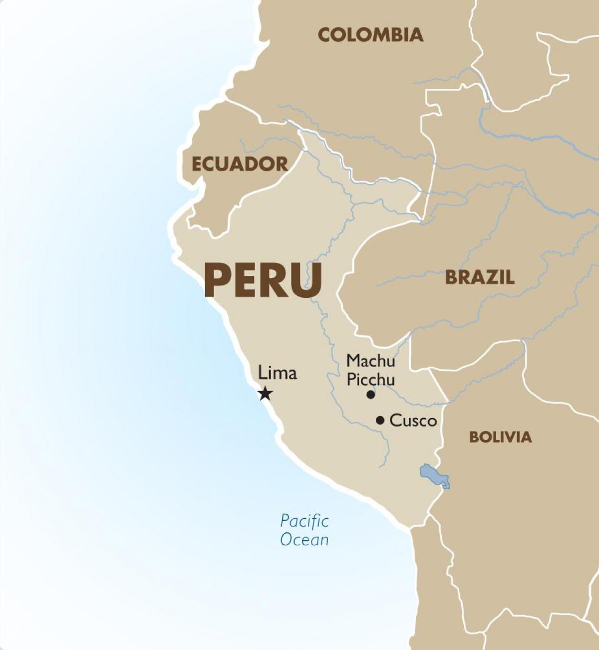 kort over Peru og de omkringliggende lande